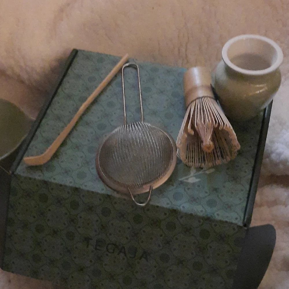 Green Matcha Tea Set with Whisk and Strainer